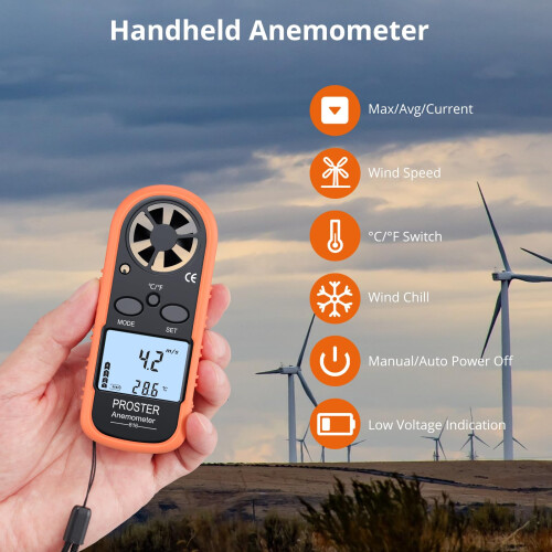 Proster Anemometer Handheld Digital LCD Wind Speed Meter Wind Gauge 1