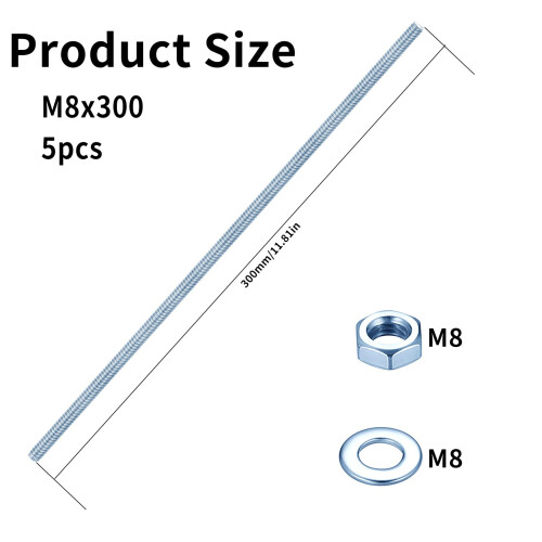 M8 Fully Threaded Rods & Studs, Threaded Bars, Blue Zinc Threads Rods 1