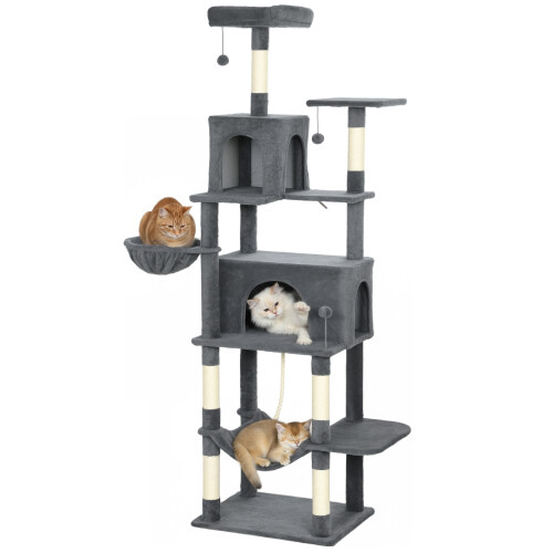 PawHut PawHut Cat Tree, 202cm Cat Tower with 2 Condos, 2 Hammocks, 2 Perches 1