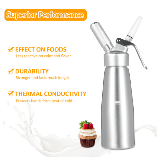 500ml Aluminum Cream Whipper with 3 Tips, Easy Clean, Silver 1
