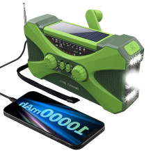 Solar Crank Radio Portable Emergency Radio, AM/FM, 3Mode LED Light, SOS Alarm, USB 1000mAh Battery, Hand Crank, Green