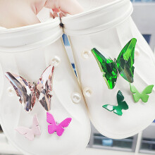 6pcs Handmade Plastic Shoe Clips Set, Green & Roseate, Stylish Shoe Accessories