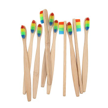 Rainbow Color Kids Bamboo Toothbrush Eco-Friendly Soft Bristle Brush Double Core Deep Clean Ultra-Soft For Sensitive Gums Sustainable Wooden Toothbrus