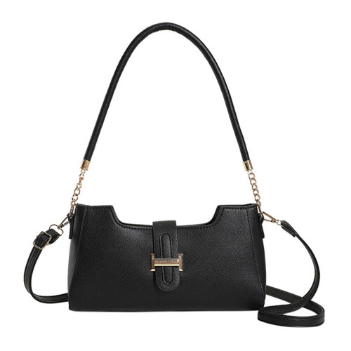 Soft Black PU Shoulder Bag, Versatile Large Capacity, Free Size 1