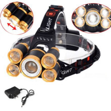 LED-Stirnlampe, freihändige, ultrahelle Taschenlampe mit 4 Modi, wiederaufladbare, wasserdichte und zoombare Lampe für Jagd, Angeln, Camping und