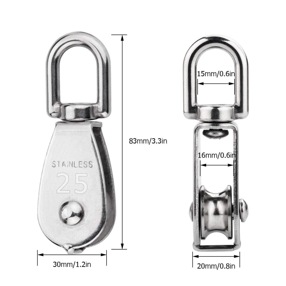 Flexible Sliding Pulleys, Heavy Duty Rigging Hardware For Indoor And Outdoor Use, Stainless Steel Lifting Pulley With 360 Degrees Swivel Ring, Solid 9405630125894