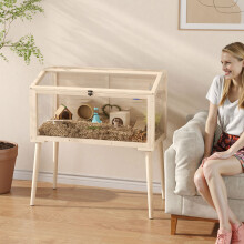 PawHut Wooden Hamster Cage, Gerbils Cage with Openable Top and Seesaws