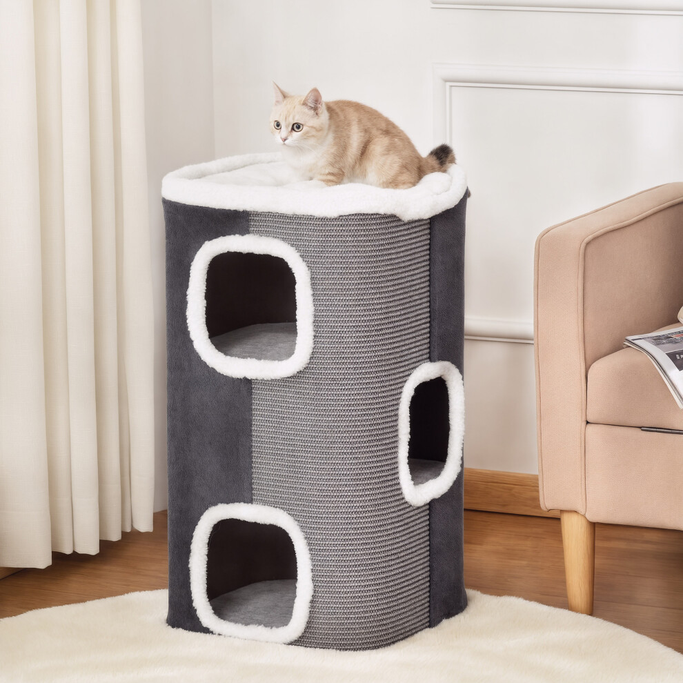 Pawhut Cat Barrel Kitten Tree Tower Sisal Scratching Furniture Climbing Frame