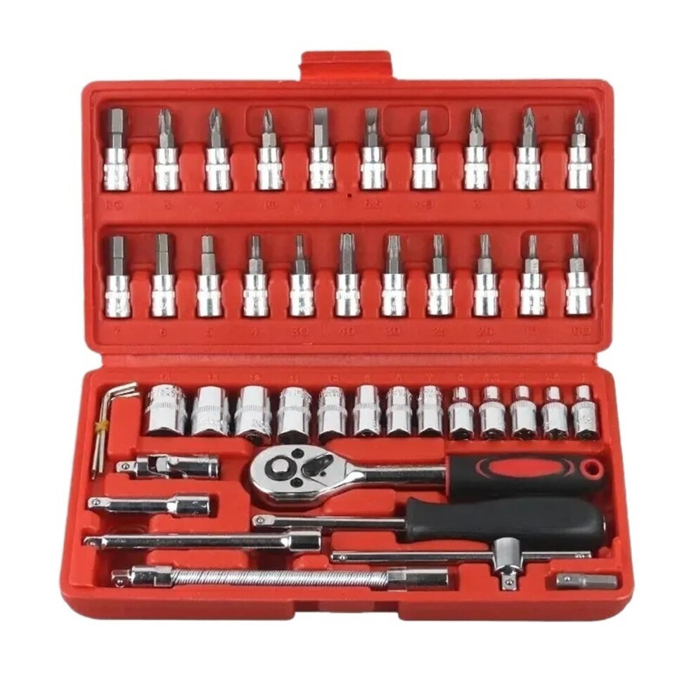 46Piece 1/4Inch Drive Socket Wrench Set With Ratchet Handle And Torque Wrench For Mechanical Maintenance And Repairs 9412369290946