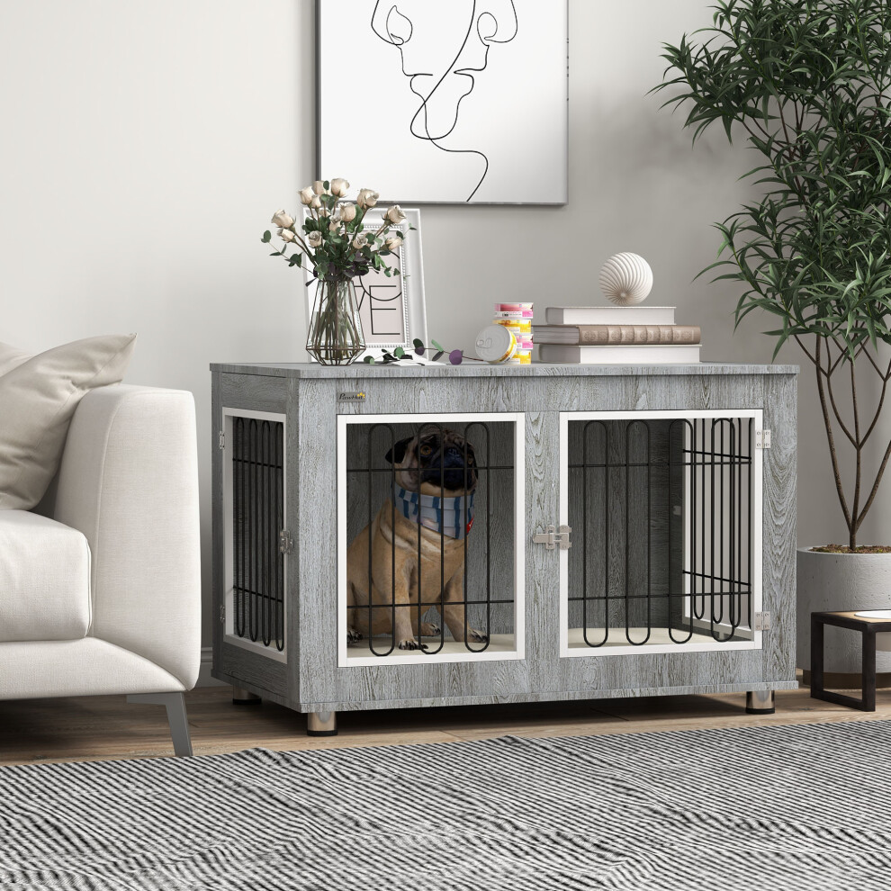 Pawhut Dog Crate Furniture, Dog Crate End Table W/ Soft Cushion, Double Door