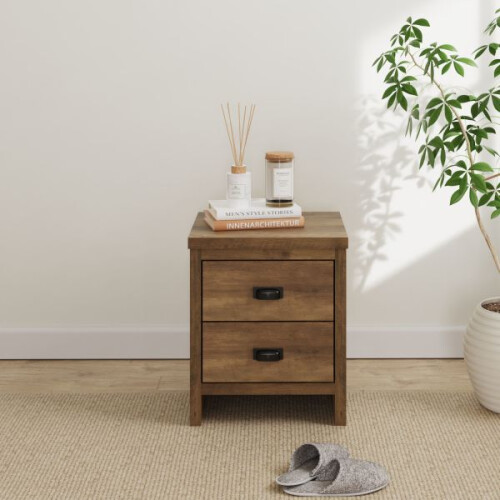 Boston 2 Drawer Bedside Table Knotty Oak Cabinet