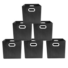Breathable Fabric Bins, Eco-Friendly Materials Collapsible Fabric Storage Cubes for Home Bedroom Set of 6, Black