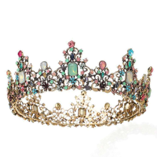 Diadema vintage per compleanno da donna, corona da regina barocca con cristalli, realizzata a mano, design a corona completa per matrimoni e costumi.