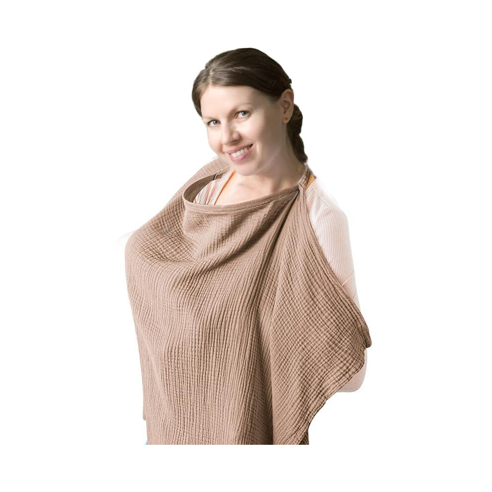 Breastfeeding Cover - Soft Cotton Nursing Cover, Lightweight and Breathable Full Coverage for Public Use, Brown