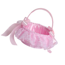 Durable Portable Plastic Sateen Bridal Rose Flower Basket-Pink