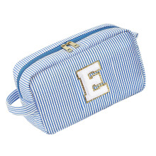 Large Striped Cosmetic Bag Travel Makeup Pouches-Blue stripes Y
