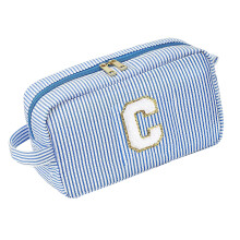 Travel Makeup Pouches Portable Knitting Supplies-Blue stripes C