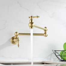 Folding Kitchen Faucet, Vintage, Wall Mounted Kitchen Faucet, Single Cold Water, Chrome Plated Or Brushed Gold Finish