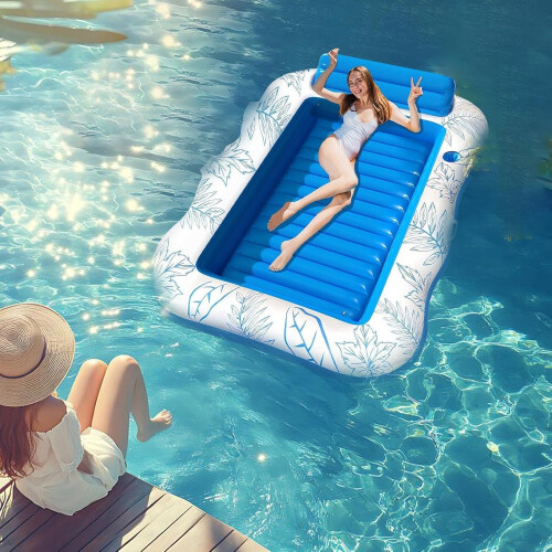 Pool Float Inflatable Water Hammock with Cup Holder for Backyard Beach Lake 2
