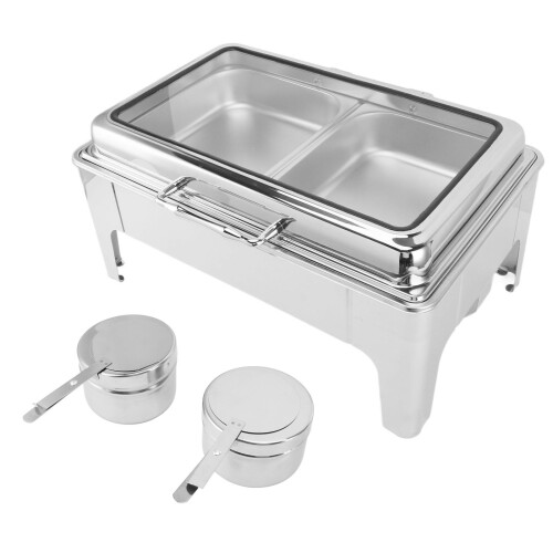Edelstahl 9L Bain-Marie Buffet-Set mit Deckel & 2 Fächern 2