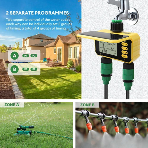 Solar Powered Irrigation Timer with Dual Outlet Control and Rain Sensor for Outdoor Garden 2