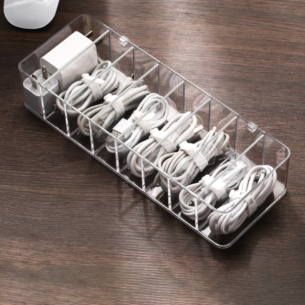 Cable Organizer Box, Detachable Dividers For Customized Storage, Clear Plastic Electronics Management With 10 Wire Ties For Multipurpose Use At Home A 9074015443207