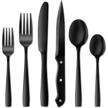 Elegant Black Flatware Set, Korean Style Dinnerware, 24 Pieces Food-grade Stainless Steel Cutlery For Family Use, Restaurant Business, Dinner Parties