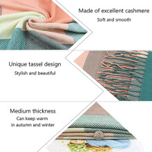 Fashion Plaid Modeling Scarf for Women, Cashmere-like Acrylic Oversized Wrap Shawl with Tassels, Fluffy Warm Skin-Friendly Scarf, Versatile Winter