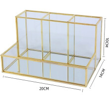 Clear Glass Display, Brass Metal Storage For Jewelry And Cosmetics Offers An Elegant Solution To Vanity Clutter