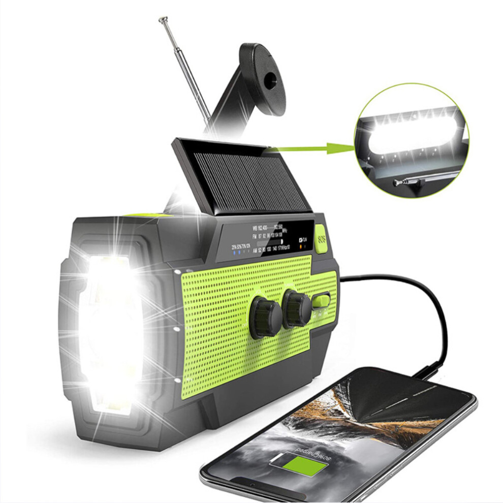 Hand Crank Radio, Solar Powered Radio with USB Solar Hand Crank Charging, Emergency Solar Weather Radio with LED Flashlight, Portable Emergency