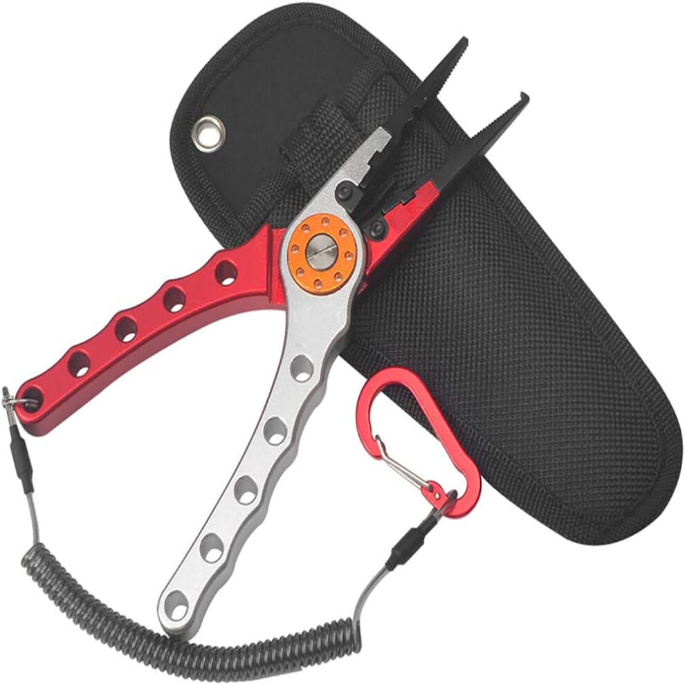 One-Touch Locking Fishing Pliers, Ultralight Saltwater Aluminum Design With Corrosion Resistant Coating And Replaceable Tungsten Carbide Cutters, 9128293977203