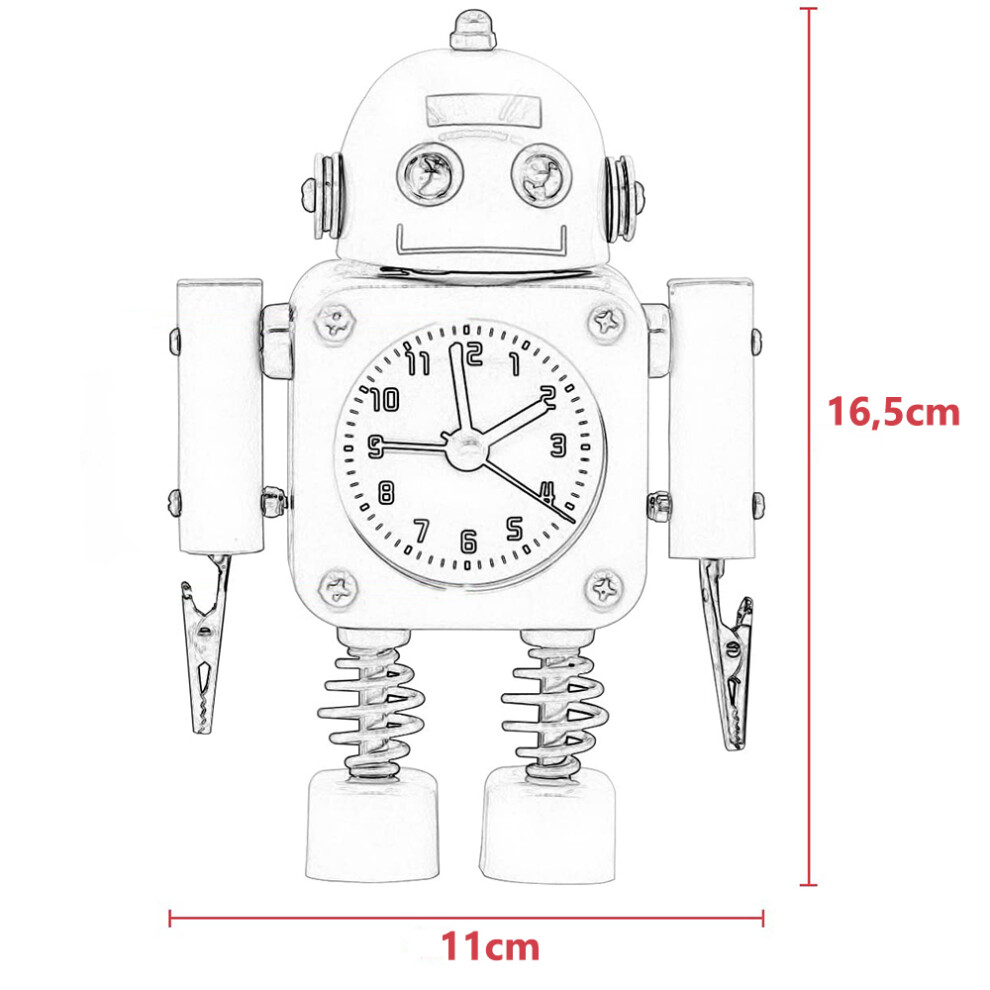 Robot Alarm Clock with Flashing Eye Lights, Moveable Arms and Legs, Silent Quartz Movement Non Ticking Operation, Customizable Charming Futuristic