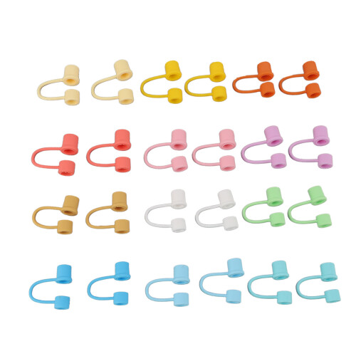 Rainbow Silicone Straw Lid Cover Set, 24 pcs, Reusable and Dustproof 1