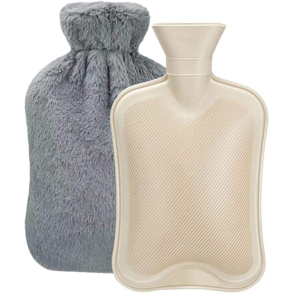 Hot Water Bottle, Natural Rubber with Plush Cover, Non-Toxic, Safe & Recyclable, Wide Mouth Design for Easy & Safe Pouring, Explosion-proof,