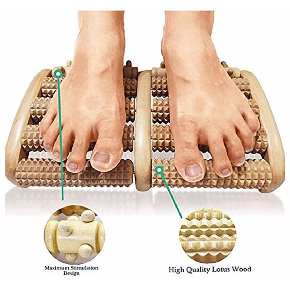 Wooden Foot Massager Roller, Promotes Circulation & Relaxing With Ergonomic Dual Reflexology Technology For Plantar Fasciitis Relief And Neuropathy,