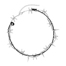 Multipurpose spiked collar, necklace and bracelet, unisex, with adjustable length and silver finish