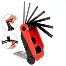 Bicycle tool kit, cycling repair, hex Allen wrench, bottle opener, tire lever, multitool set, MTB road bike repair tool (red/black)