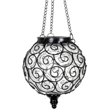 Solarbetriebene Hängelaterne für den Garten, runde Laterne aus Glas und Metall, 15 LED-Lichter in Blattform, 18 x 51 cm, klar