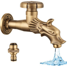 Antique Renaissance Style Garden Tap 1/2" Brass Gargoyle Faucet for Fountain Dragon Head Design and Washing Machine 1