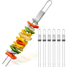 Barbecuespiesjes, 6-delige set van 33 cm lange roestvrijstalen grillspiesjes met schuifhandvat, herbruikbare metalen spiesjes voor shish kebab.