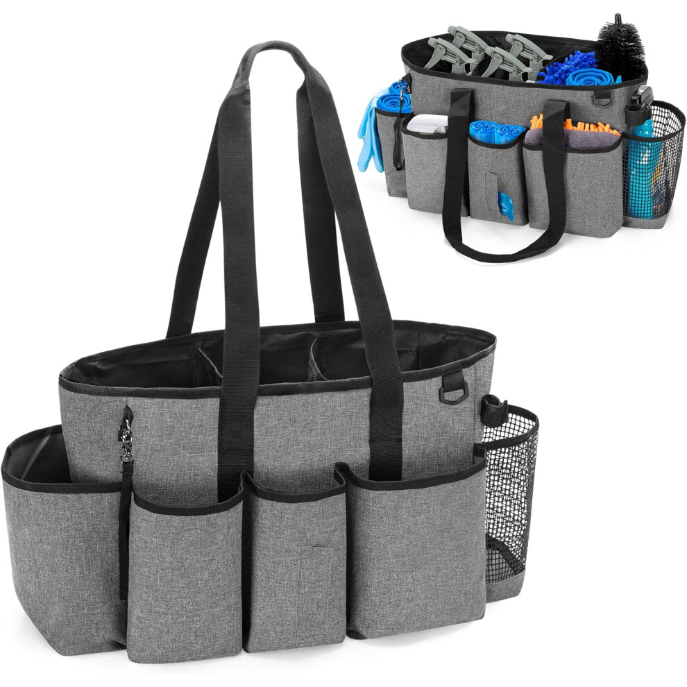 Professional Cleaning Tote Caddy For Cleaning Supplies, Organizer Cleaning Bag With Dividers And Strap Handle For Housekeepers, Grey 756594158787