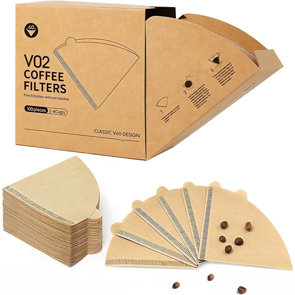 Shenzhenshiwusongmaoyiyouxiangongsi Coffee Filters Size 02,100 Counts 2-4 Cups V02 Natural Unbleached Coffee Filter Paper, For Pouring Into Coffee Drippers And Drip Coffee Makers