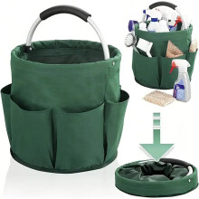 Sac de rangement pour produits de nettoyage avec 6 poches latérales et poignée rembourrée, pliable, idéal pour ranger outils, linge et articles m