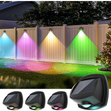 Outdoor Solar Fence Lights, 3 Lighting Modes, IP65 Waterproof Outdoor Sun Powered Wall Lights, 4pcs Dual Color LED Outdoor Fence Lights, Multicolor