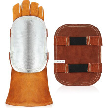 Heat shield for hand, welding hand pad, aluminized reflective leather gloves with back protection for industrial cutting