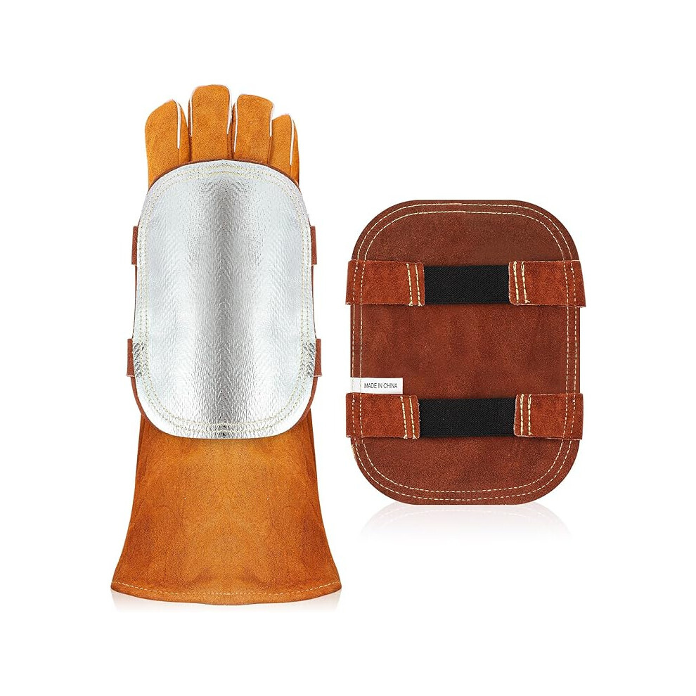 Heat Shield For Hand, Welding Hand Pad, Aluminized Reflective Leather Gloves With Back Protection For Industrial Cutting 756594159821