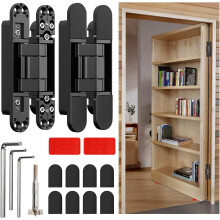 6-inch Hidden Door Hinges, Invisible Hinges, Concealed Hinges, 180-Degree Zinc Alloy Hinge, 3-Way Adjustable End Hinge, 6 x 2.5 x 1 inch, Black, 2pcs