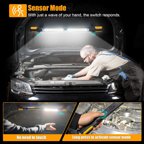 Sensor-controlled work light - 2400lm LED, 4400mAh rechargeable under-hood work light with hook and magnetic base 2