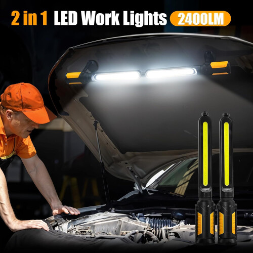 Sensor-controlled work light - 2400lm LED, 4400mAh rechargeable under-hood work light with hook and magnetic base 1