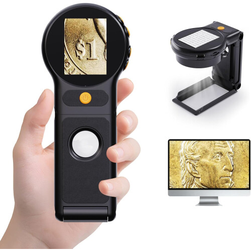 Magnifier with light, 500X powerful portable magnifier for reading, USB coin microscope, foldable digital microscope